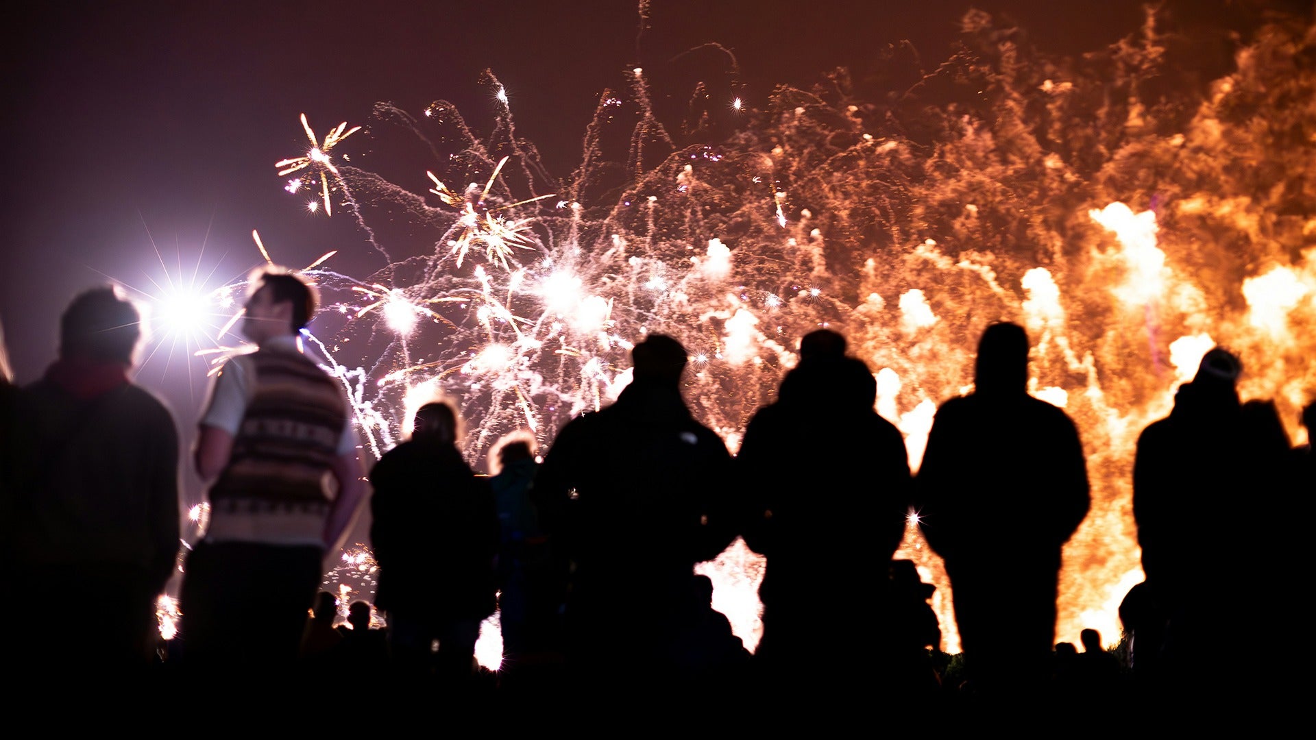 people watching fireworks in the sky