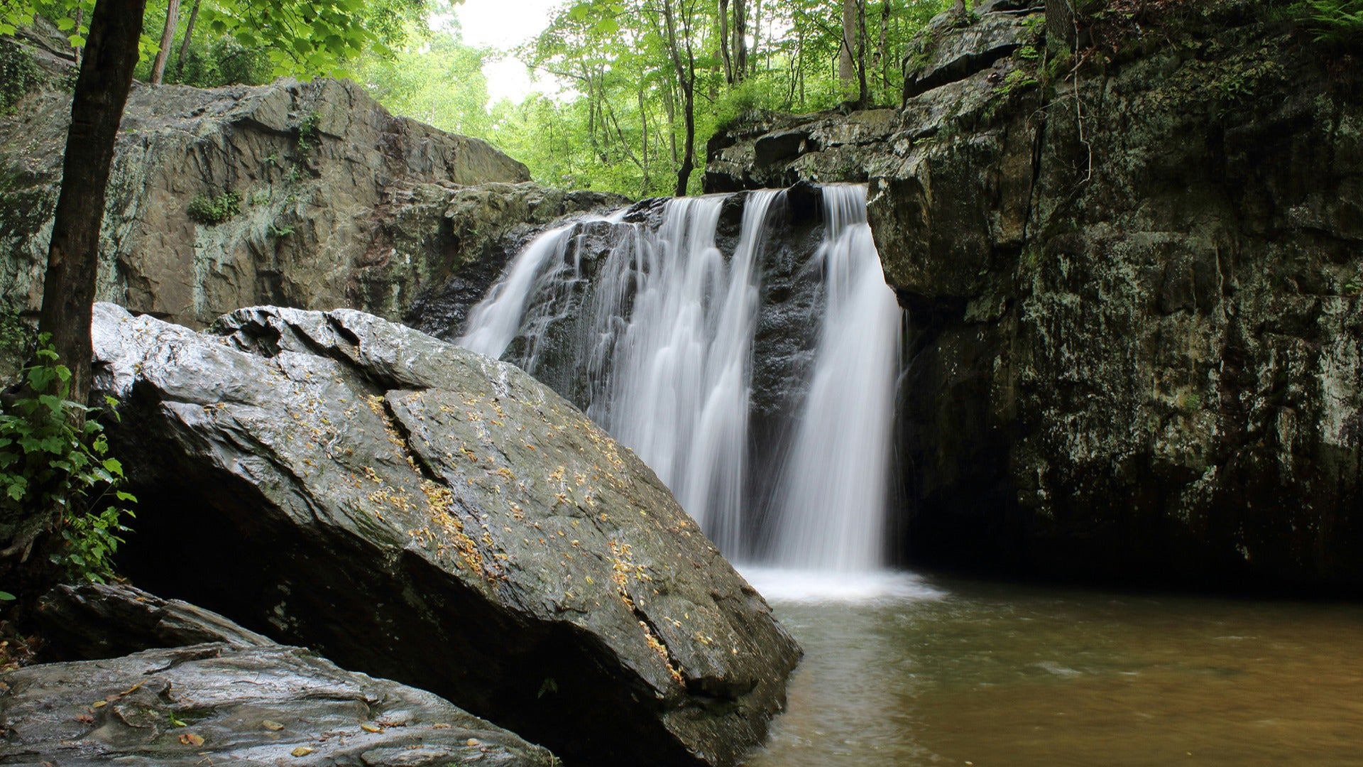 waterfalls in a mountain hike