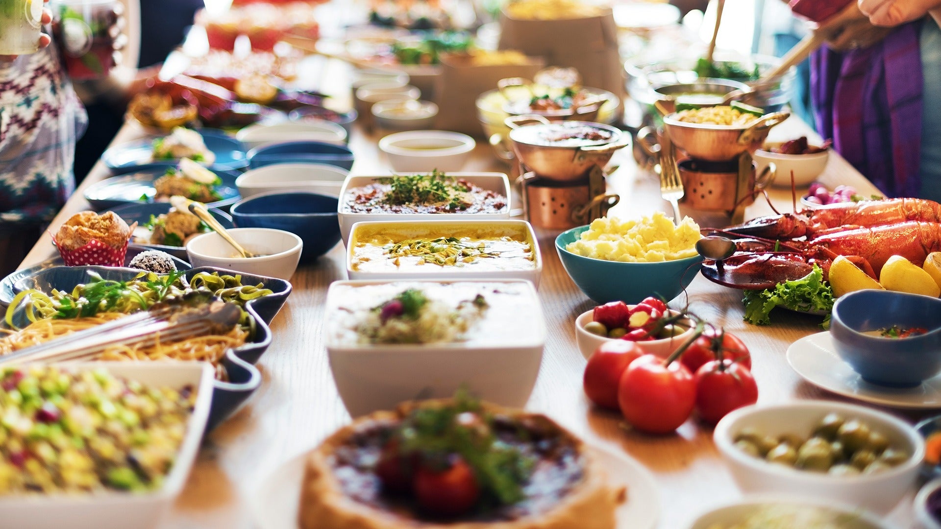 an assortment of buffet food