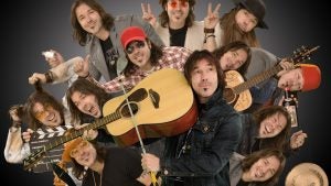 a man photographed doing different poses and holding different props