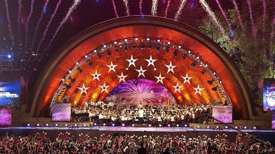 a picture of an orchestra playing in front of a crowd
