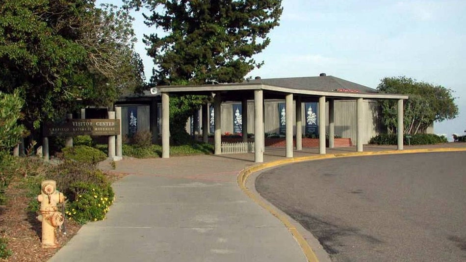 Visitor Center with trees and plants at Cabrillo National Monument Visitor Center in San Diego, California, USA