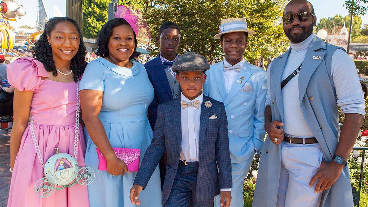 family dressed up for Dapper Day in Disneyland, Anaheim, California, USA