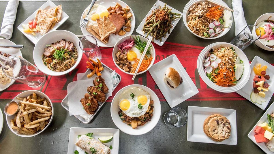 plates of food for brunch at Super Six in Seattle, Washington, USA