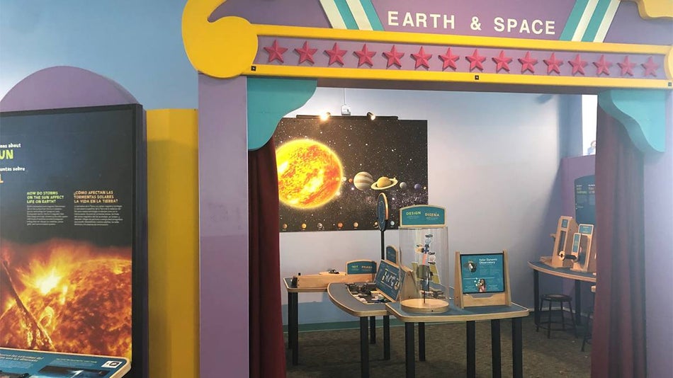 Close up of the Earth and Space exhibit at the Children's Museum in Oak Lawn in Chicago, Illinois, USA