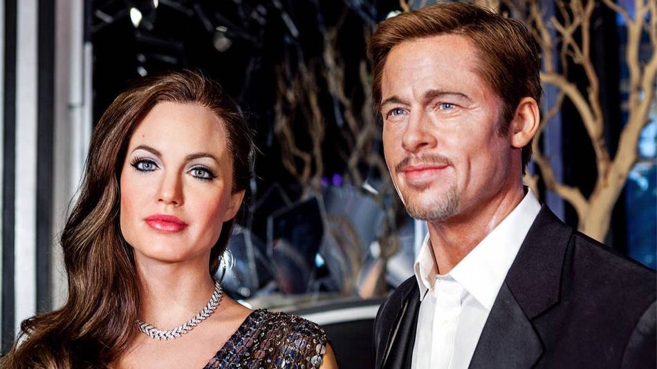 Close up of the wax figures of Brad Pitt and Angelina Jolie at Madame Tussauds in Las Vegas, Nevada, USA