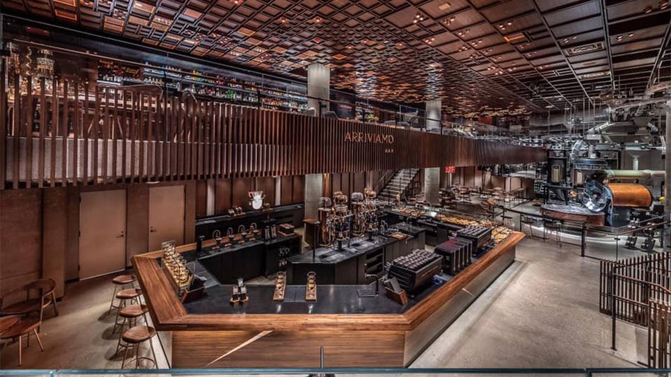 Wide shot of the inside of the Starbucks Reserve Roastery Milano in Milano, Italy